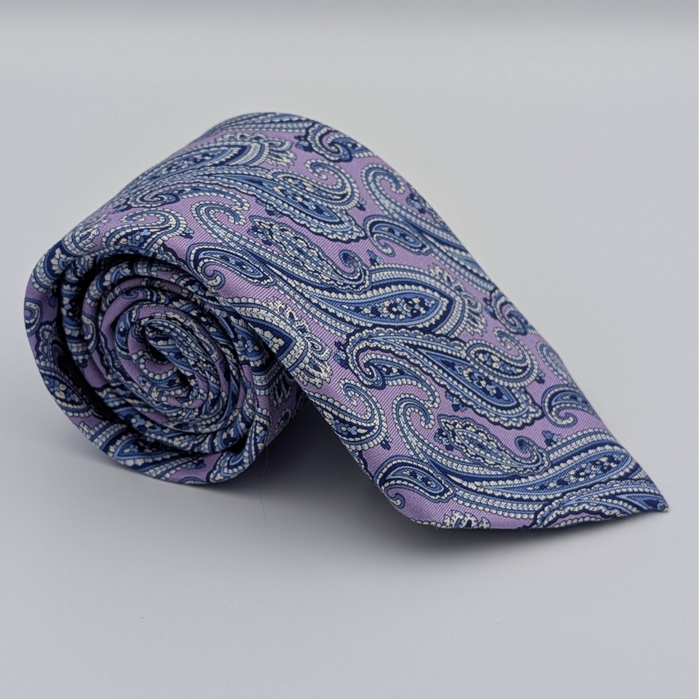 Saddlebred Mens Tie Purple Blue White Paisley Silk 58.5x3.5" Spring Easter